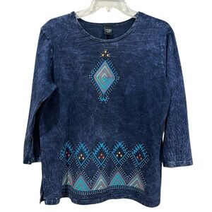 Sabaku Art to Wear Navy blue southwestern geometric top size small